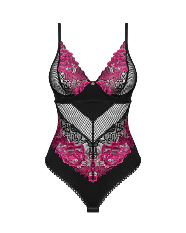 Schwarzes Spitzen-Dessous mit pinken Details