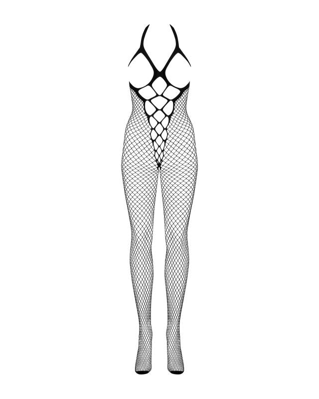 Netz-Bodystocking, offener Schritt, schwarz