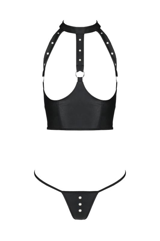 Schwarzes Leder-Dessous-Set